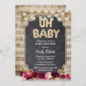 Music Oh Baby Dusche Rustikales Burgundy Red Flora Einladung (Vorne/Hinten)