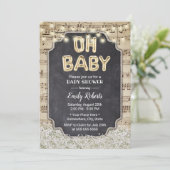 Music Oh Baby Dusche Rustikales Gipskraut Floral Einladung (Stehend Vorderseite)