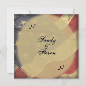 Music on Distressed American Flag Theme Wedding Einladung (Rückseite)