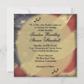 Music on Distressed American Flag Theme Wedding Einladung (Vorderseite)