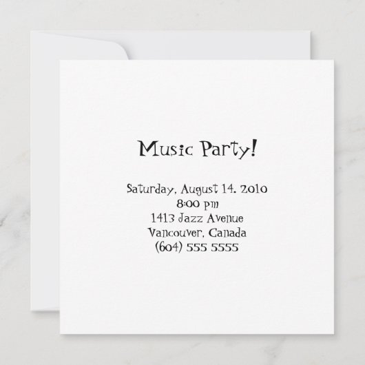 Music Party Saxophone Jazz Individuelle Einladung (Rückseite)