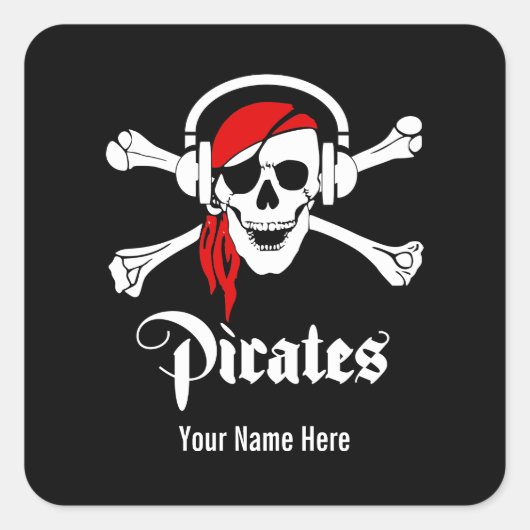 Music Pirate Skull Quadratischer Aufkleber (Vorderseite)