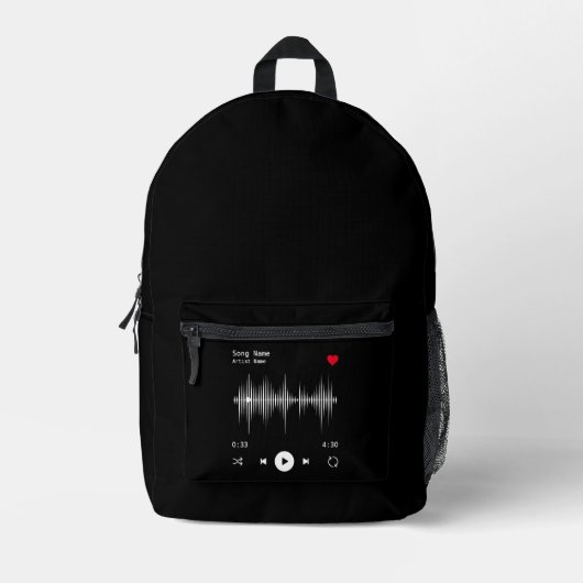 Music Player Artist und Song Personalisiert Black Bedruckter Rucksack (Vorderseite)