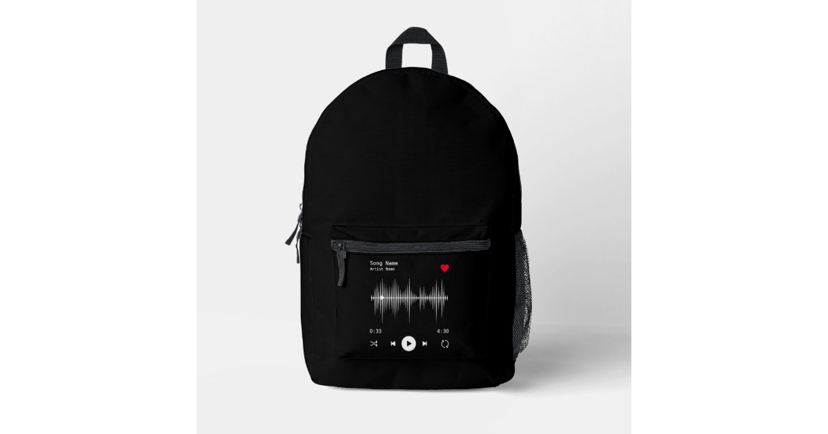 Music Repeat Pattern Rucksack Music Player Artist und Song Personalisiert Black Bedruckter Rucksack ...