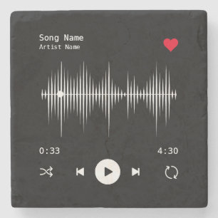 Music Player Artist und Song Personalisiert Black Steinuntersetzer
