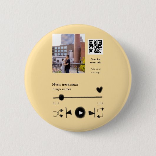 Music player personalized couple love q r code tex button (Vorderseite)