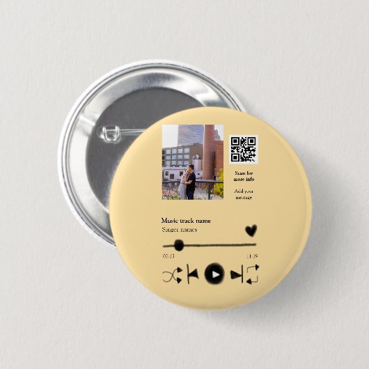 Music player personalized couple love q r code tex button (Vorne & Hinten)