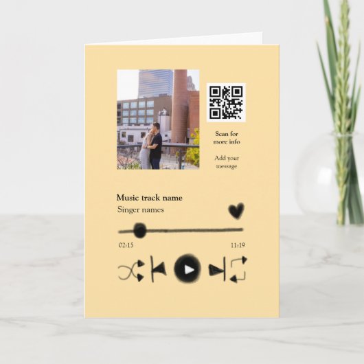 Music player personalized couple love q r code tex karte (Vorderseite)
