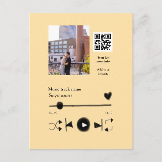 Music player personalized couple love q r code tex postkarte (Vorderseite)