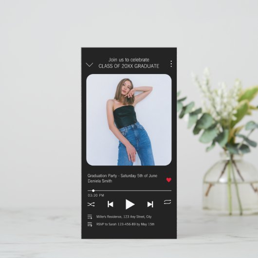 Music Player Song Foto Abschluss 2024 Einladung (Stehend Vorderseite)