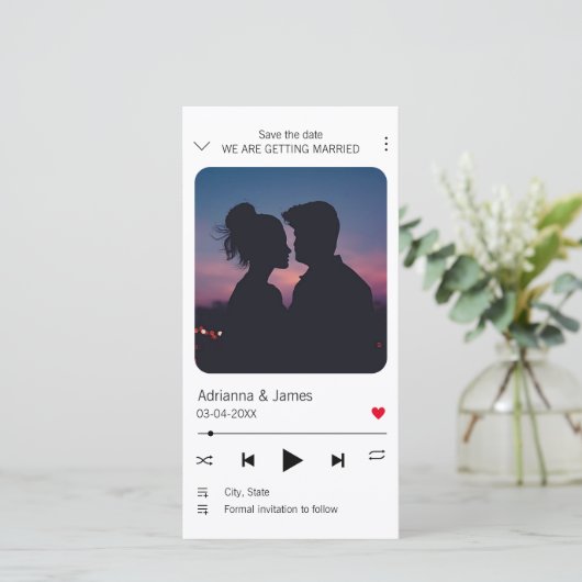 Music Player Unique Song Foto Save The Date (Stehend Vorderseite)