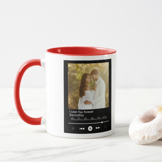 Music Player Valentines Day Add Title, Name Photo Tasse (Mit Donut)