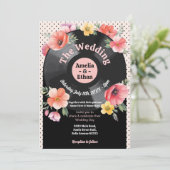 Music Record Wedding Floral 1950er Blume Einladung (Stehend Vorderseite)