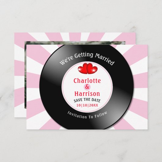 Music Retro Vinyl Record Wedding Foto Save The Date (Vorne/Hinten)