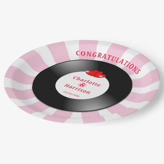 Music Retro Vinyl Record Wedding Pappteller (Schrägansicht)