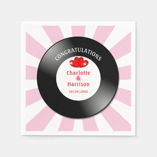 Music Retro Vinyl Record Wedding Serviette (Vorderseite)