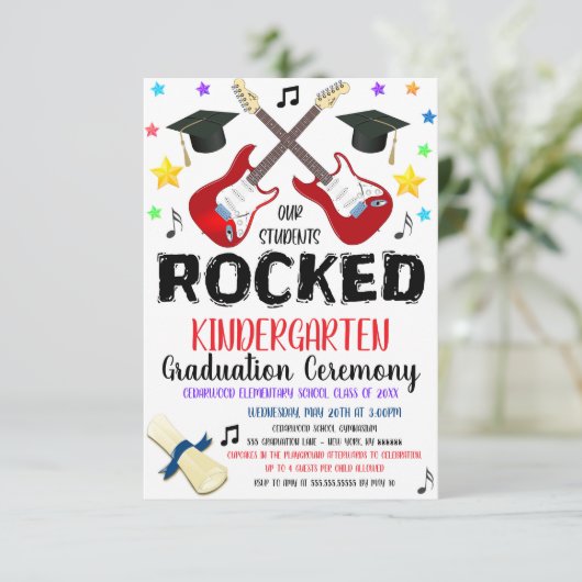 Music Rockstar Thema Abschluss Einladung (Stehend Vorderseite)