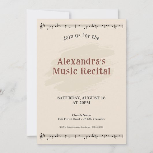 Music Sheet Recital Invitation Einladung (Vorderseite)
