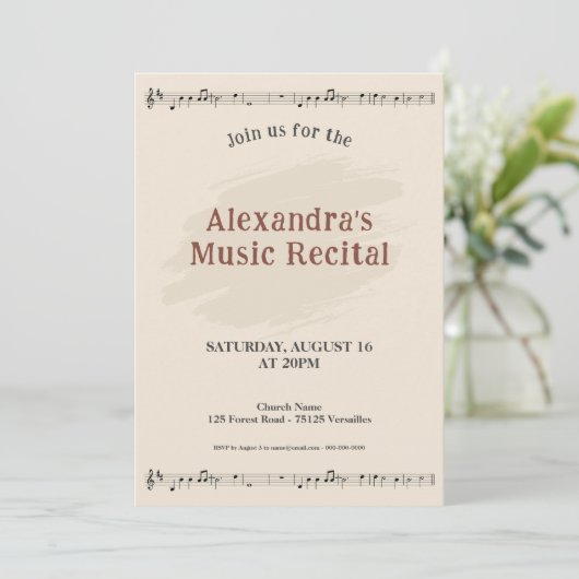 Music Sheet Recital Invitation Einladung (Stehend Vorderseite)