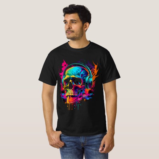 Music skull Bold 80er Retro Synthwave Graphic T-Sh T-Shirt (Vorne ganz)