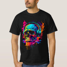 Music skull Bold 80er Retro Synthwave Graphic T-Sh