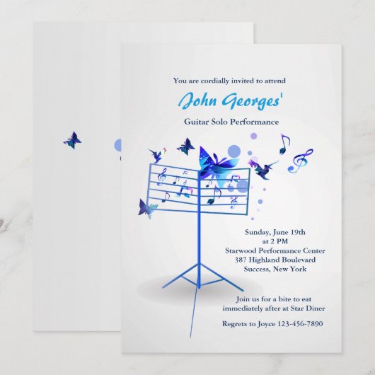 Music Stand Blue Einladung (Vorne/Hinten)