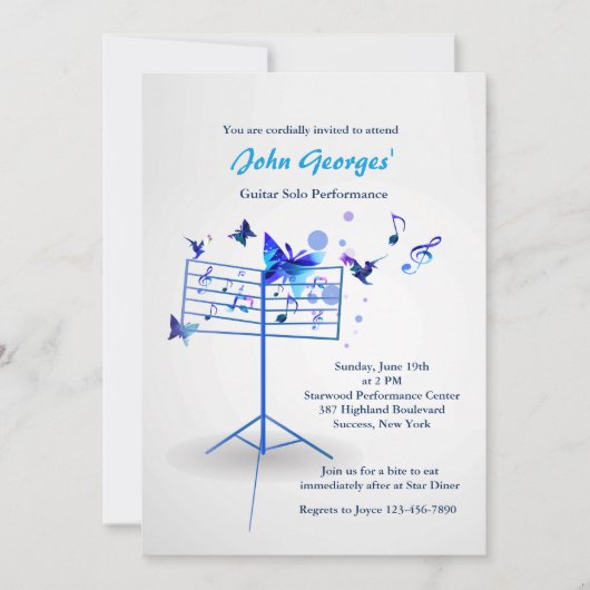 Music Stand Blue Einladung (Vorderseite)