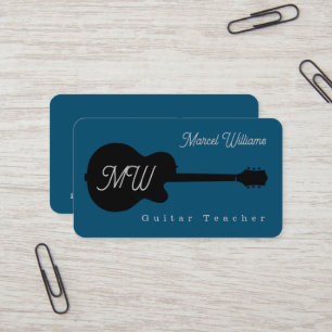 Music Teacher Blue Business Card mit schwarz. Gita Visitenkarte