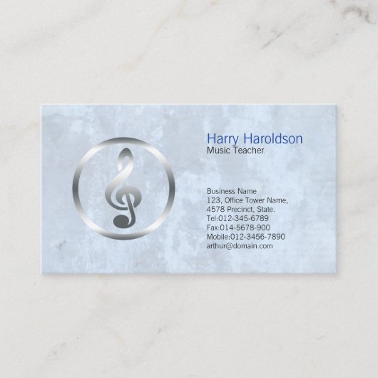 Music Teacher Bold Treble Clef Icon Business Card Visitenkarte (Vorderseite)