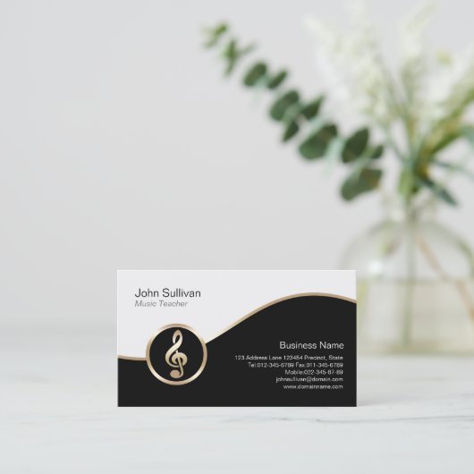 Music Teacher Business Card Gold Treble Clef Symbo Visitenkarte (Stehend Vorderseite)