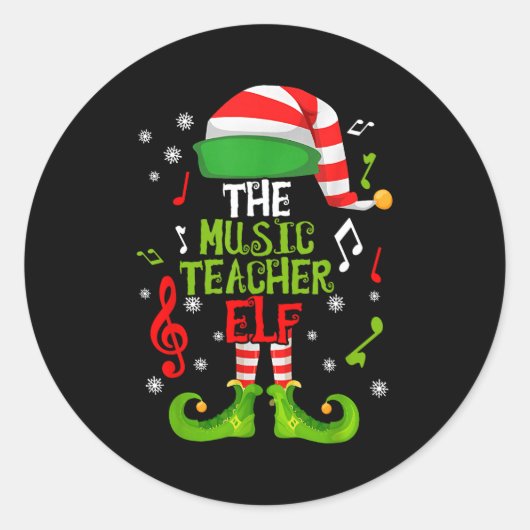 Music Teacher Elf Christmas Family Matching Xmas G Runder Aufkleber (Vorderseite)