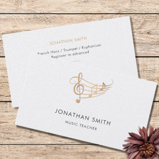 Music Teacher Gold Treble Clef Modernes Weiß Visitenkarte