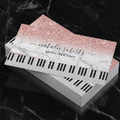 Music Teacher Marble Rose Gold Glitzer Piano Keys Visitenkarte