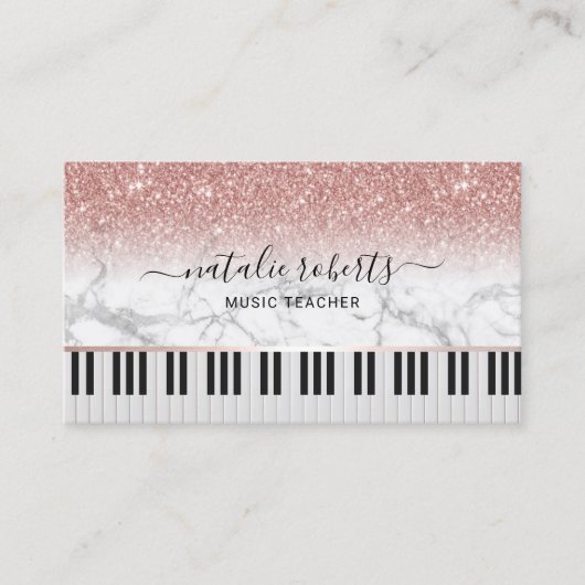 Music Teacher Marble Rose Gold Glitzer Piano Keys Visitenkarte (Vorderseite)
