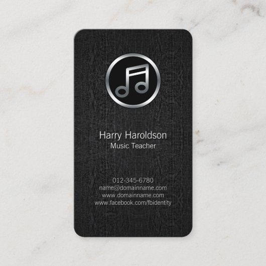 Music Teacher Musiknote Black Grunge BusinessCard Visitenkarte (Vorderseite)