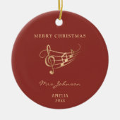 Music Teacher Red Gold Elegante Weihnachten Keramik Ornament (Vorne)
