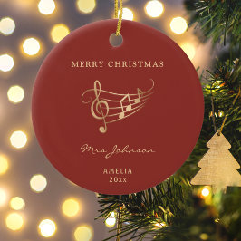 Music Teacher Red Gold Elegante Weihnachten Keramik Ornament