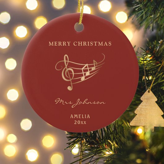Music Teacher Red Gold Elegante Weihnachten Keramik Ornament