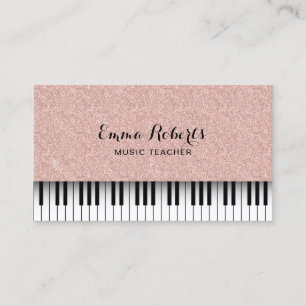 Music Teacher Rose Gold Glitzer Piano Visitenkarte
