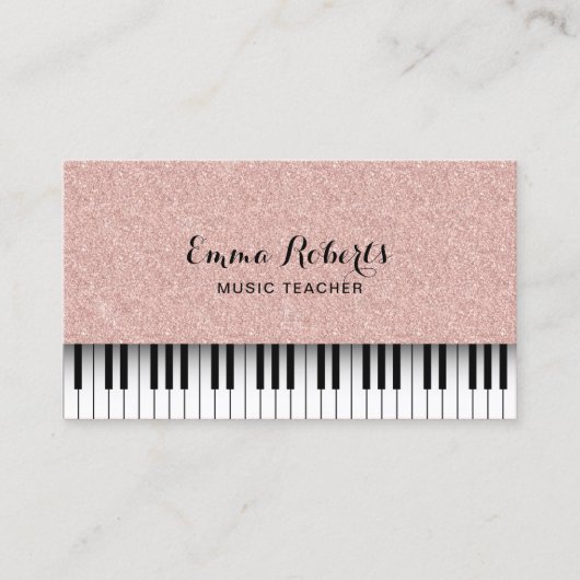 Music Teacher Rose Gold Glitzer Piano Visitenkarte (Vorderseite)