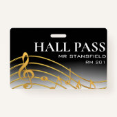 Music Teacher School Classroom Hall Pass Ausweis (Vorderseite)
