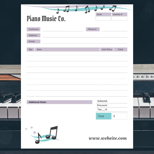Music Teacher Theme Order Form/Invoice Notepad Notizblock