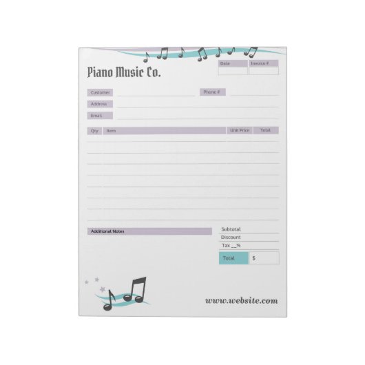 Music Teacher Theme Order Form/Invoice Notepad Notizblock (Rotiert)
