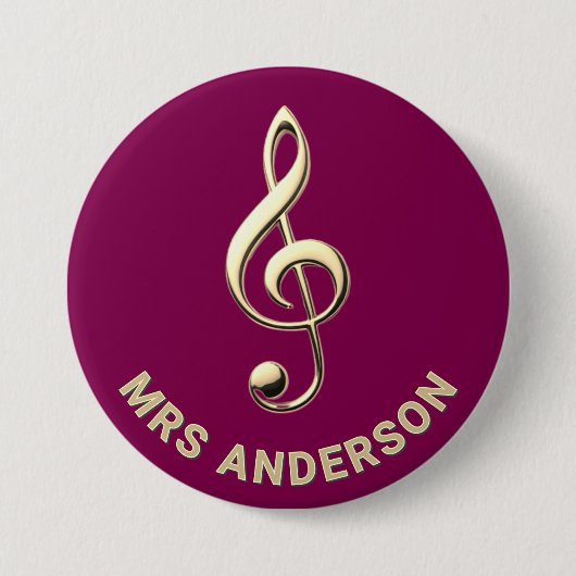 Music Teacher Treble Clef Burgundy ID Badge Button (Vorderseite)