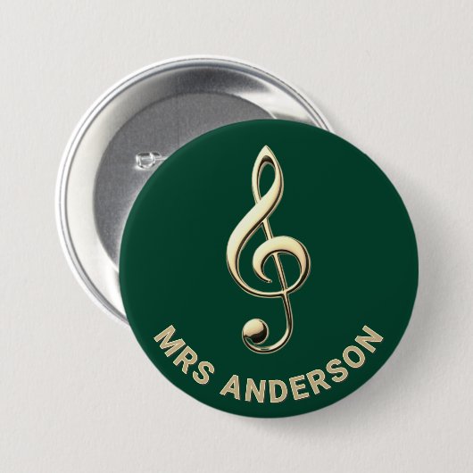 Music Teacher Treble Clef Green Personalized Name Button (Vorne & Hinten)