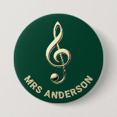Music Teacher Treble Clef Green Personalized Name Button (Vorderseite)