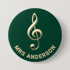 Music Teacher Treble Clef Green Personalized Name Button