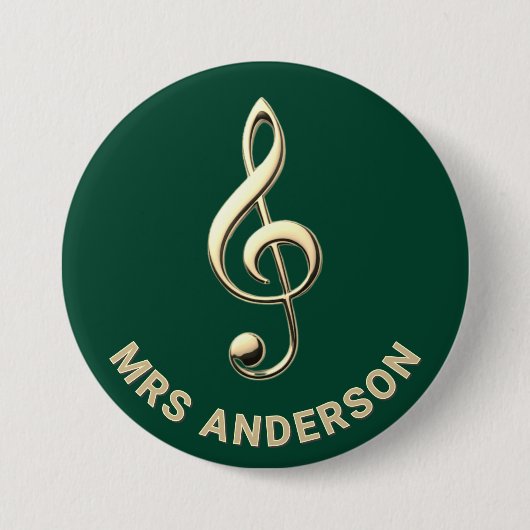 Music Teacher Treble Clef Green Personalized Name Button (Vorderseite)