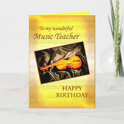Music Teacherl birthday card with a violin Karte (Vorderseite)
