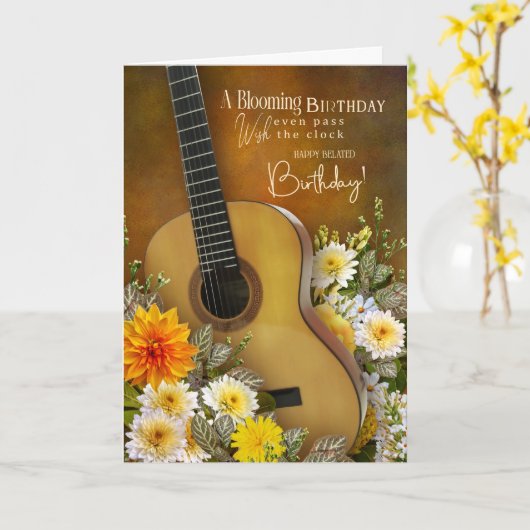 Music Theme Belated Birthday Card – Guitar Design Karte (Gelbe Blume)